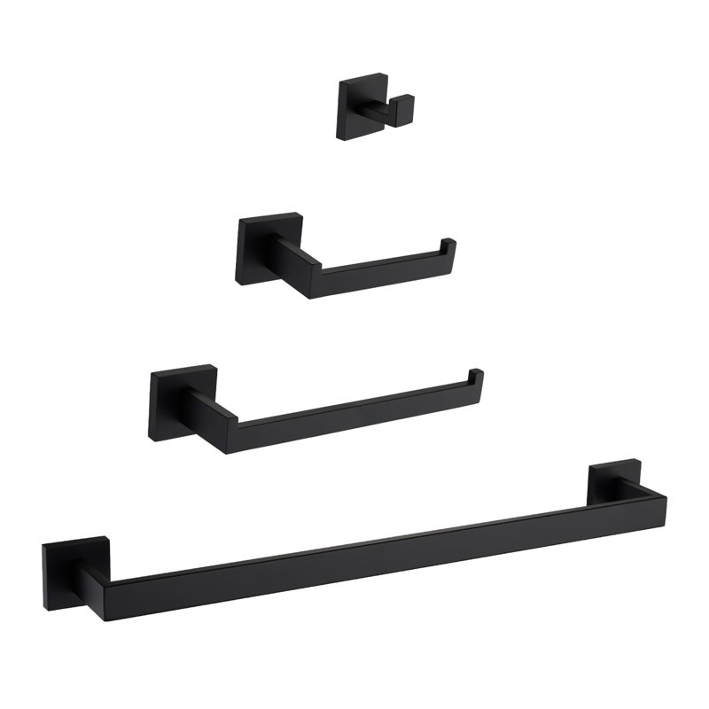 4 304 Stainless Steel Bathroom Appliance - Matte Black, Rust-, , Modern Appearance, Simple Installation For Different Rooms Hardware Aggregation Steel, , Style, Easy To Install Spaces