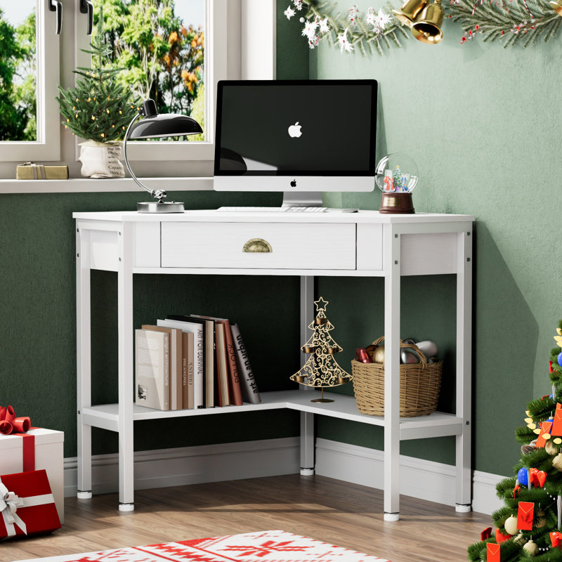 Corner Desk Small Desk for Small Space, Corner Computer Desk Triangle Desk for Home Office, White