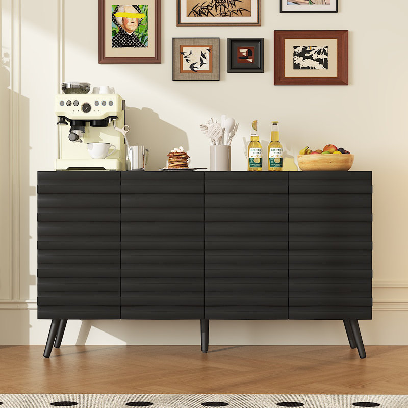 Buffet élégant 4 portes l 55 po, Noir, noir, noir, noir