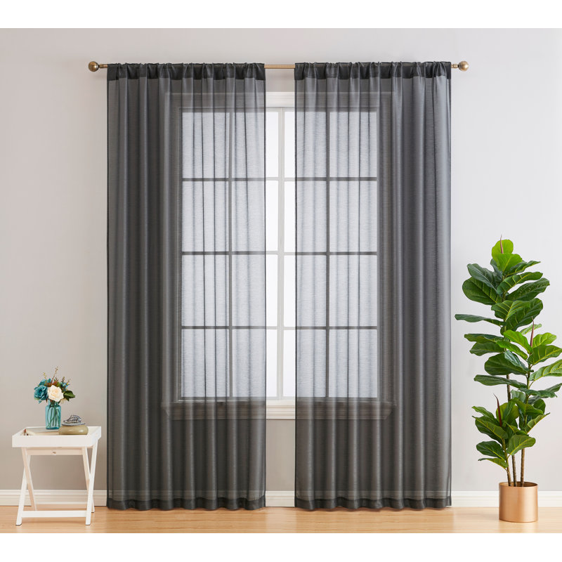 Lauren Semi Sheer Curtain Pair, Charcoal Gray, 54" W x 63" L