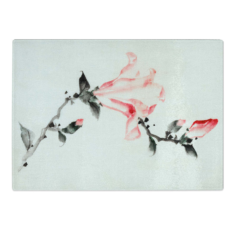 Glass Large Pink Blossom by Katsushika Hokusai Chopping Board, 39 cm W x 28.5 cm L