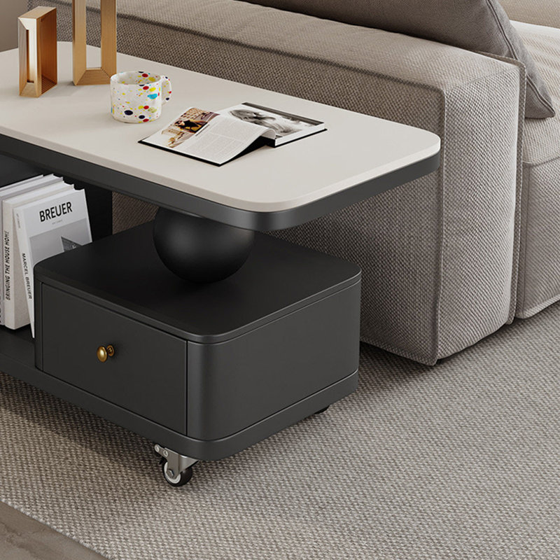 Table basse Italian Light Luxury, H 17,71 po x L 51,18 po x l 27,55 po, Blanc/Noir, Noir