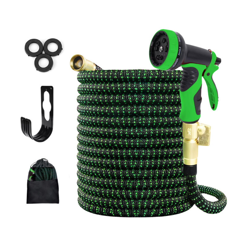 Enrouleur de tuyau extensible en plastique, 50', Noir/vert