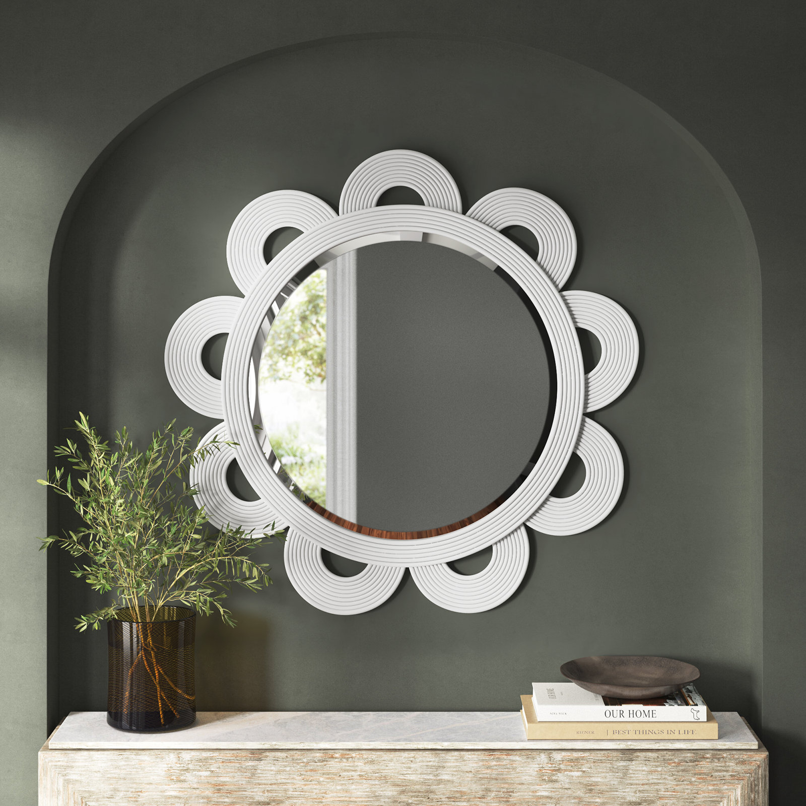 Chambers Rattan Scalloped Wall Mirror
