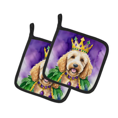 Goldendoodle King of Mardi Gras Pair of Pot Holders