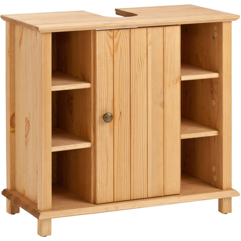 Raab Solid Wood Freestanding Bathroom Cabinet, Natural Brown
