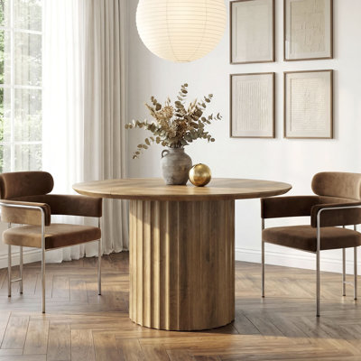 Table de salle à manger ronde de 47 pouces, table de cuisine de ferme moderne avec piédestal cannelé