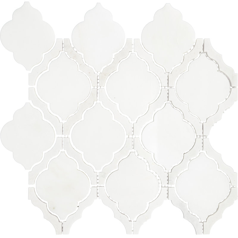7" x 12" Natural Stone Arabesque Mosaic Wall Tile, White