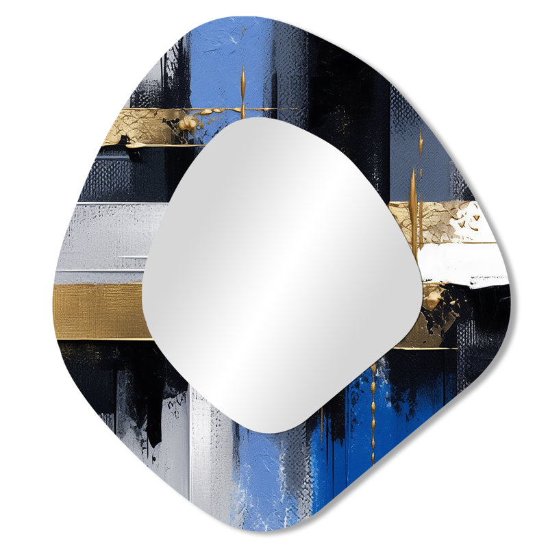 Paityn or et peinture bleue élégance III - miroir décoratif asymétrique à collages abstraits, miroir mural de forme irrégulière noir