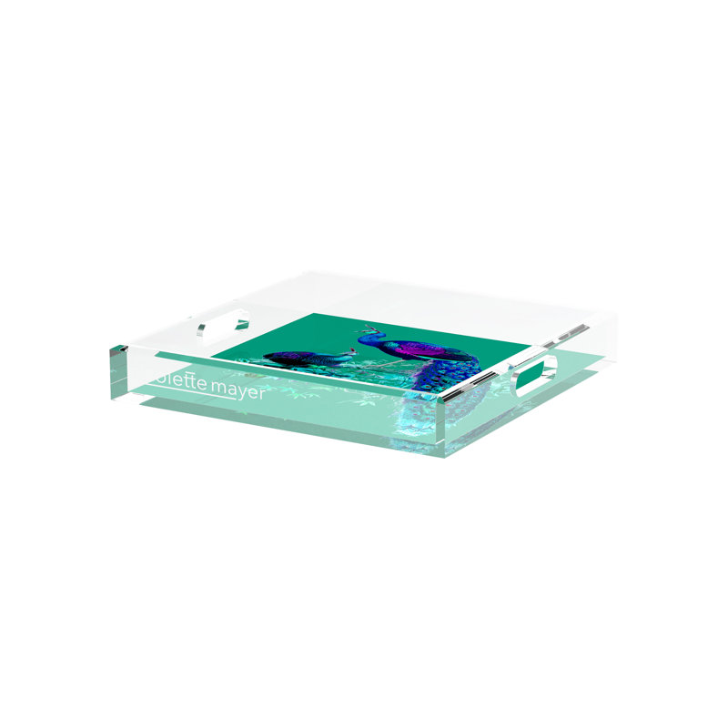 Family Pheasants Acrylic Square Decorative Tray, Peacock, 12"W x 12"D x 2"H