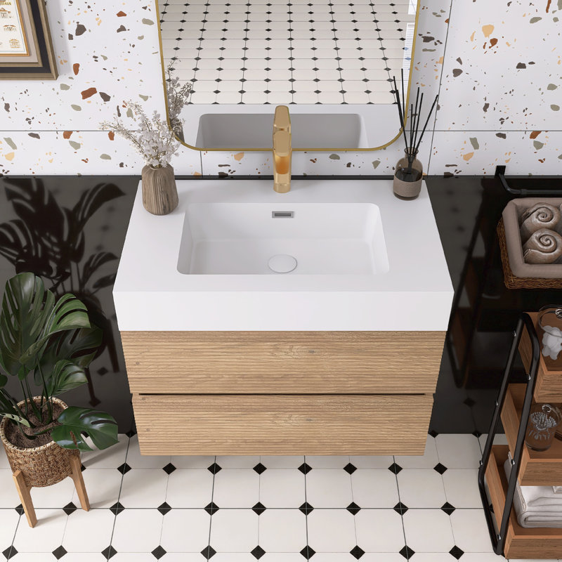 Meuble-lavabo avec lavabo en quartz blanc et tiroirs souples, 30"