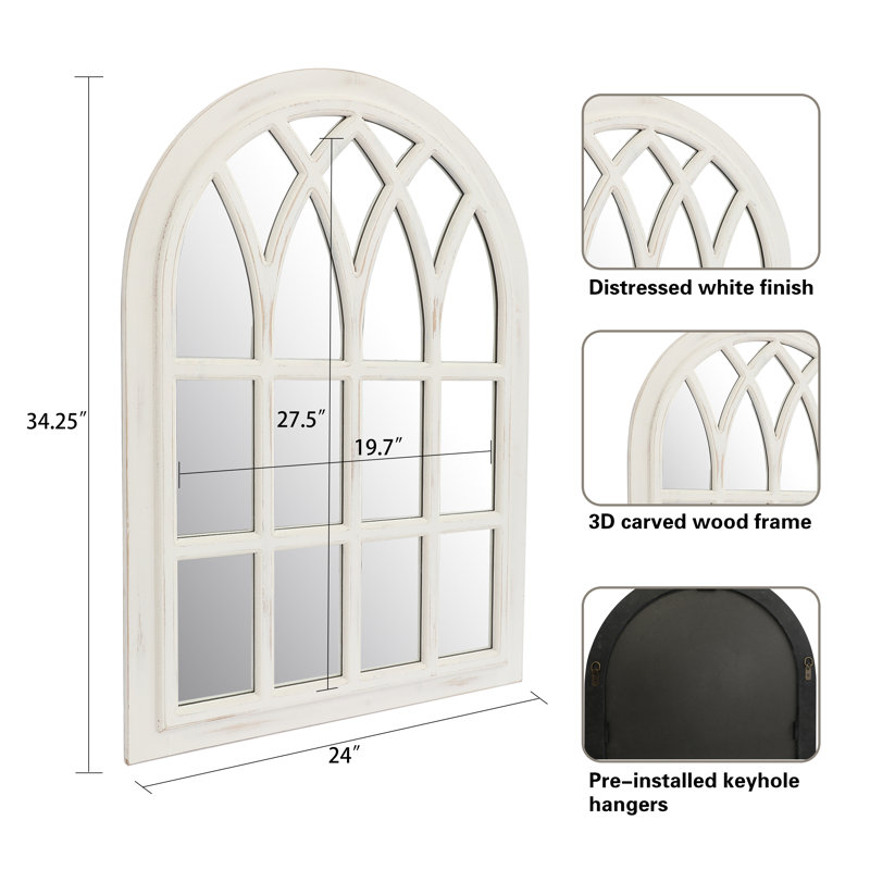 Distressed Solid Wood Arch Mirror, White