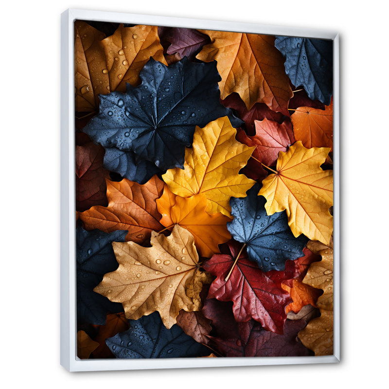 «Yellow Autumn Maple Leaves I» - art mural feuilles, Cadre flottant blanc, H 40 po x l 30 po x P 1,5 po