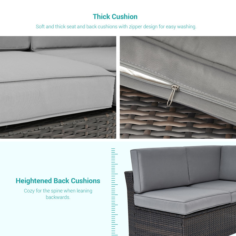 5 - Person Modular Patio Conversation Set with Cushions, Gray
