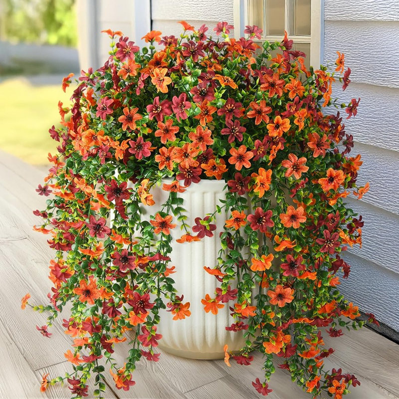 Paquet de 2 fleurs de maman artificielles suspendues - plantes artificielles d'extérieur résistantes aux rayons UV