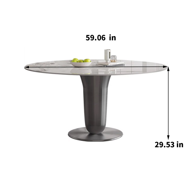 Takuto Round Metal Base Dining Table, 29.53"H x 59.06"L x 59.06"W