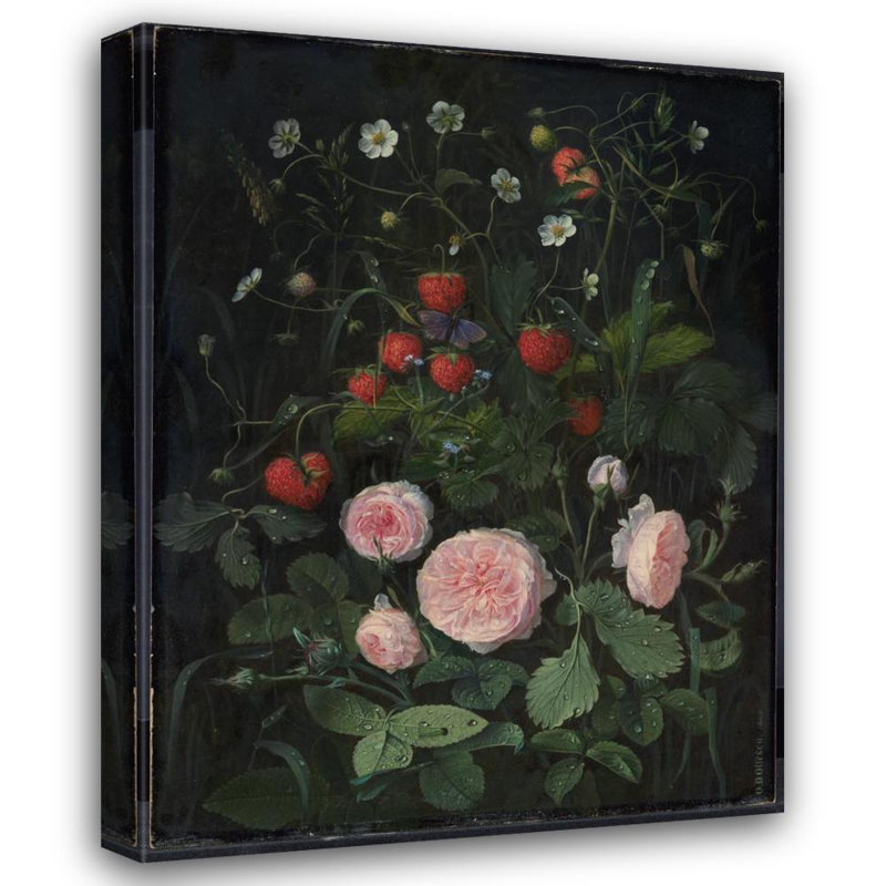 «Still Life with Roses and Strawberries» par Otto Didrik Ottesen - Art mural sur toile tendue avec châssis, H 40 po x l 28 po