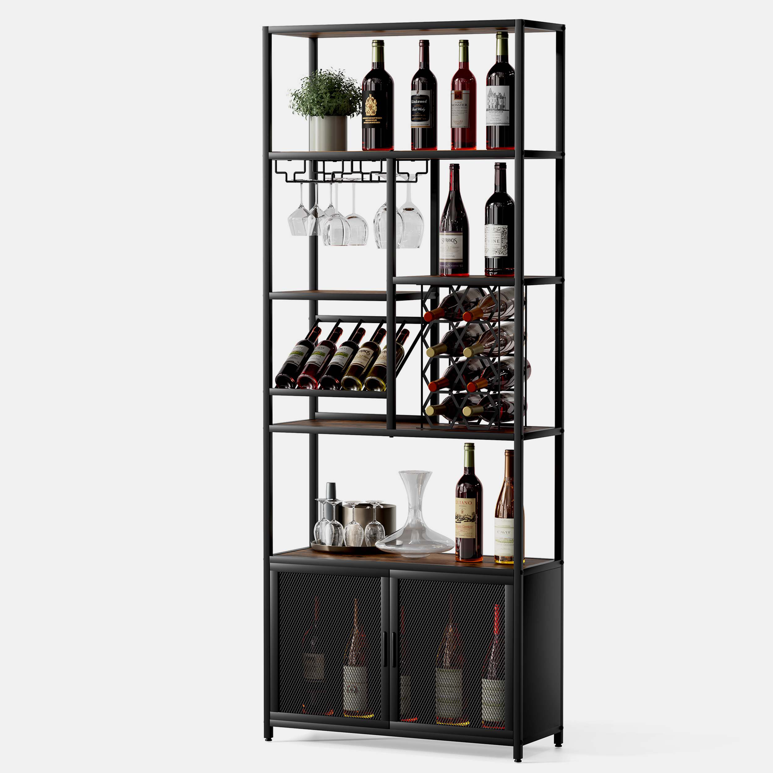 Hokku Designs Parkson Floor Wine Bottle & Glass Rack Black | Wayfair