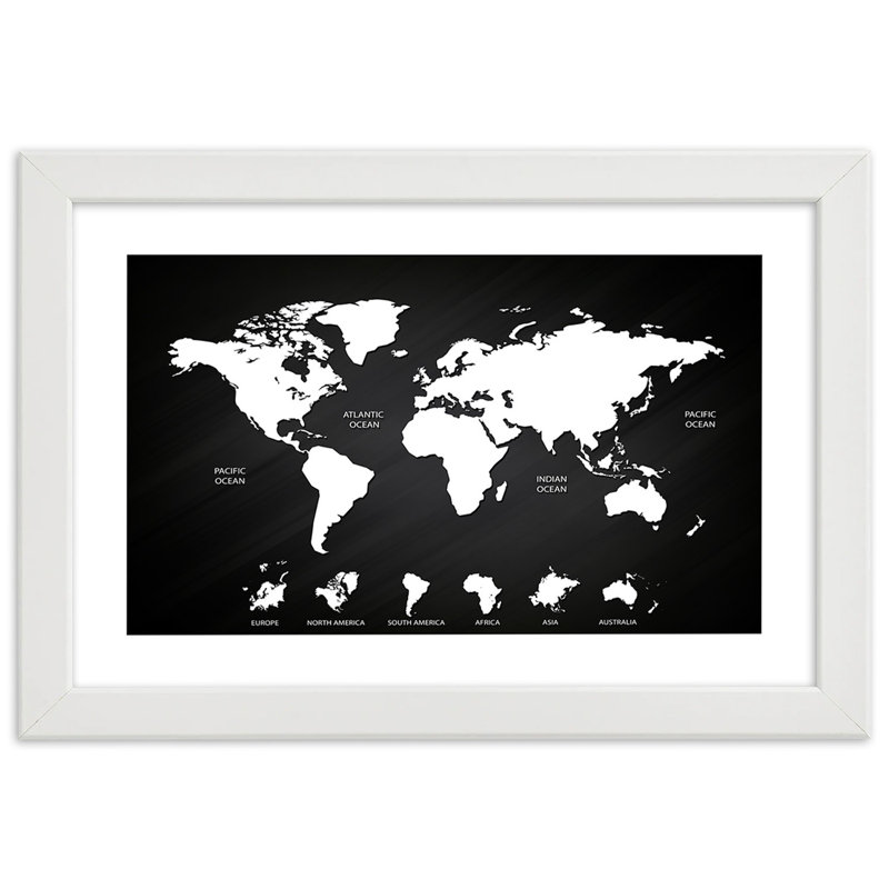 World Map - Single Picture Frame Print, 60cm H x 90cm W, White
