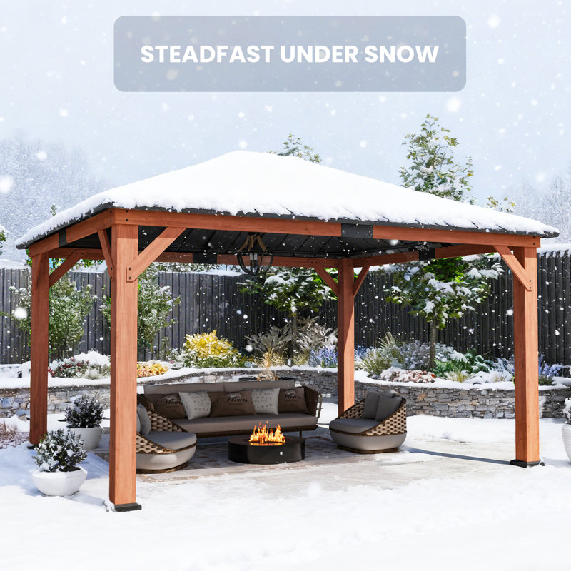 Sequoia Premium Cedar Wood Hard Top Gazebo With Galvanized Steel Slope Metal Roof, 12 ft x 14 ft