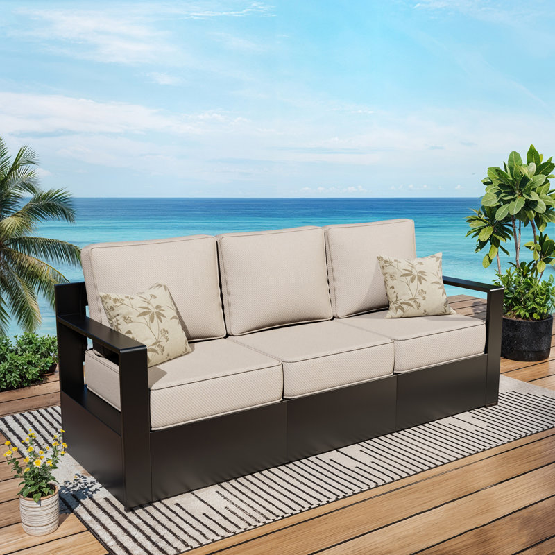 Three-person Patio Sofa with Cushions, Beige