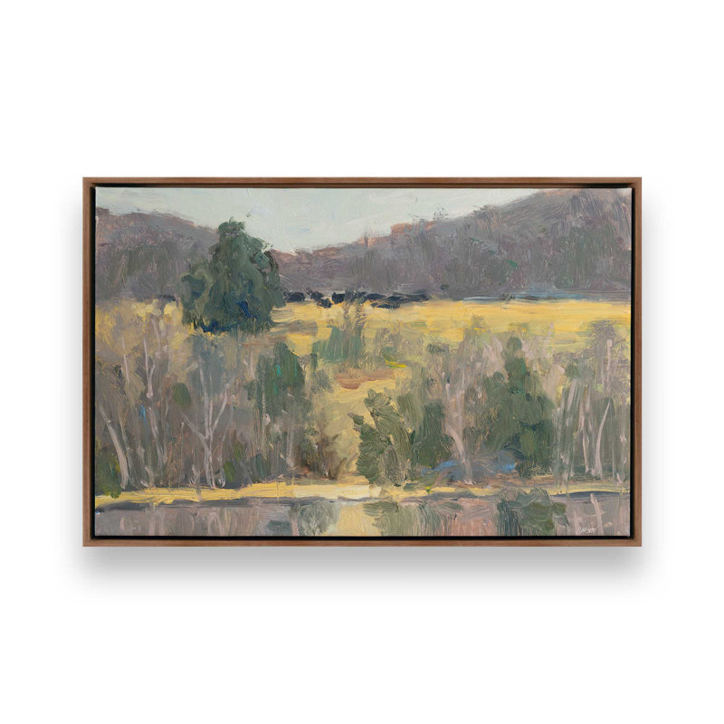«Winter Reflections» par Carson Overs passer, reproduction d'art sur toile, H 36 po x l 48 po, Cadre flottant, Brun