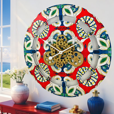 Wall Clock 24" Oversized for Living Room decor with Real Moving Gears Italy Collection