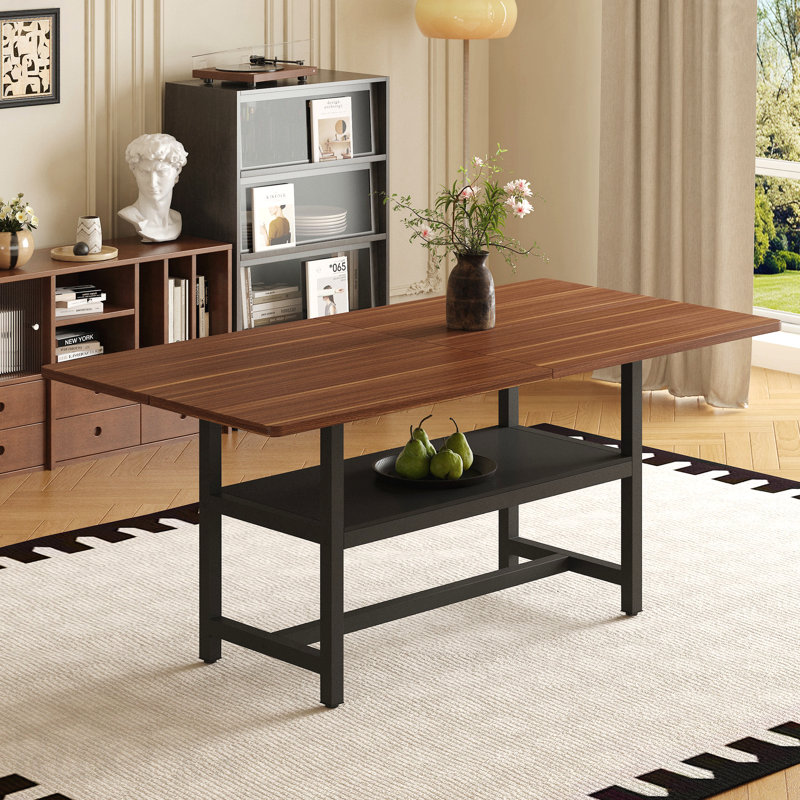 71 po x 35,4 po, table de salle à manger en MDF texturé noyer, plateau de rangement 43,3 po x 19,7 po