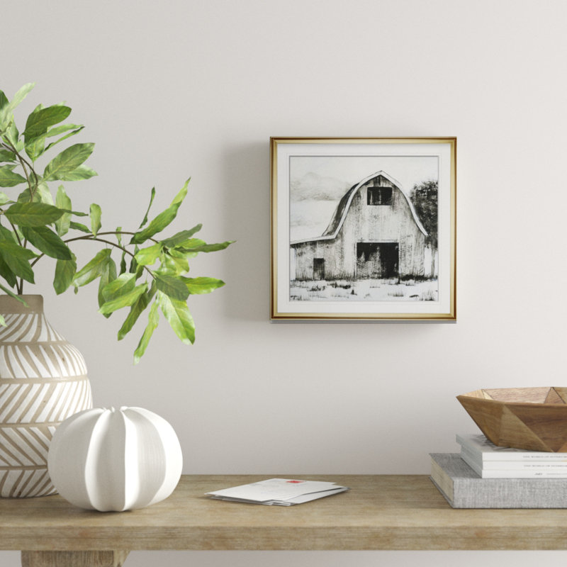 «Black and White Barn II», reproduction d'art, H 17,5 po x l 17,5 po x P 1,5 po, Cadre doré