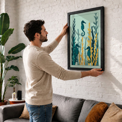 Seahorses in Seagrass Coastal - Framed Print