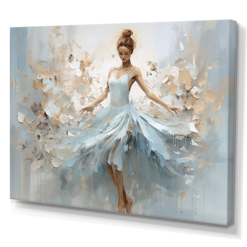 «Blue Gold Minimalisme Ballerina», impression sur toile encadrée de ballet, H 16 po x l 32 po x P 1 po, Toile tendue