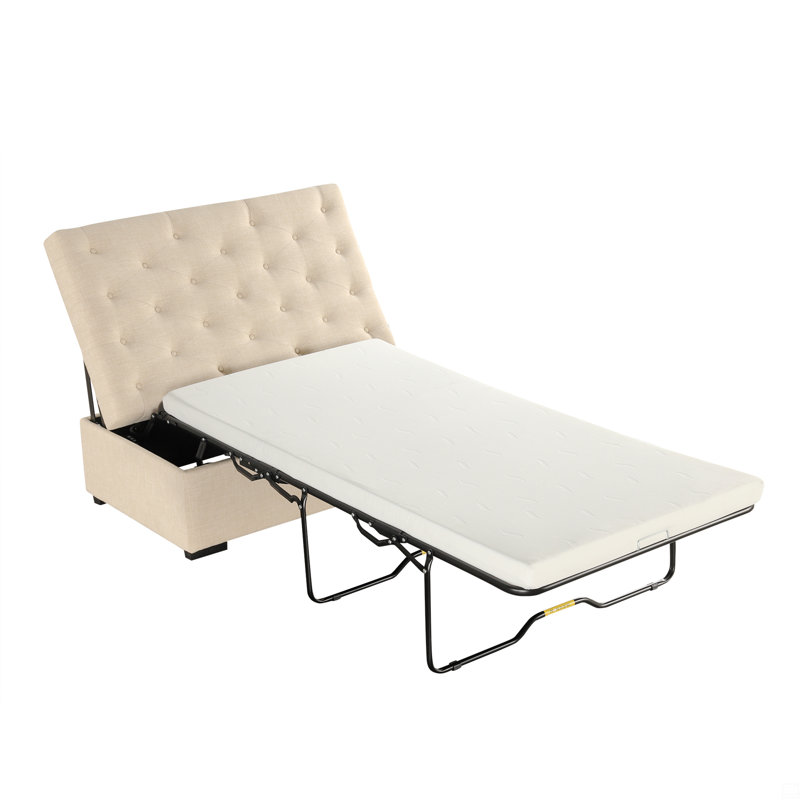 Folding Sofa Bed, 49.6" Ottoman With A Folding Sofa Bed, Convertible Ottoman Sleeper With Memory Mattress And Tufted Design For Living Room,Dark Grey