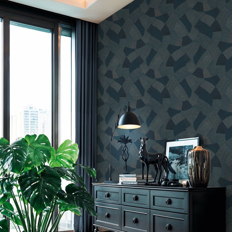 Havana 2 Collection Abstract Geometric Wallpaper Roll, Navy