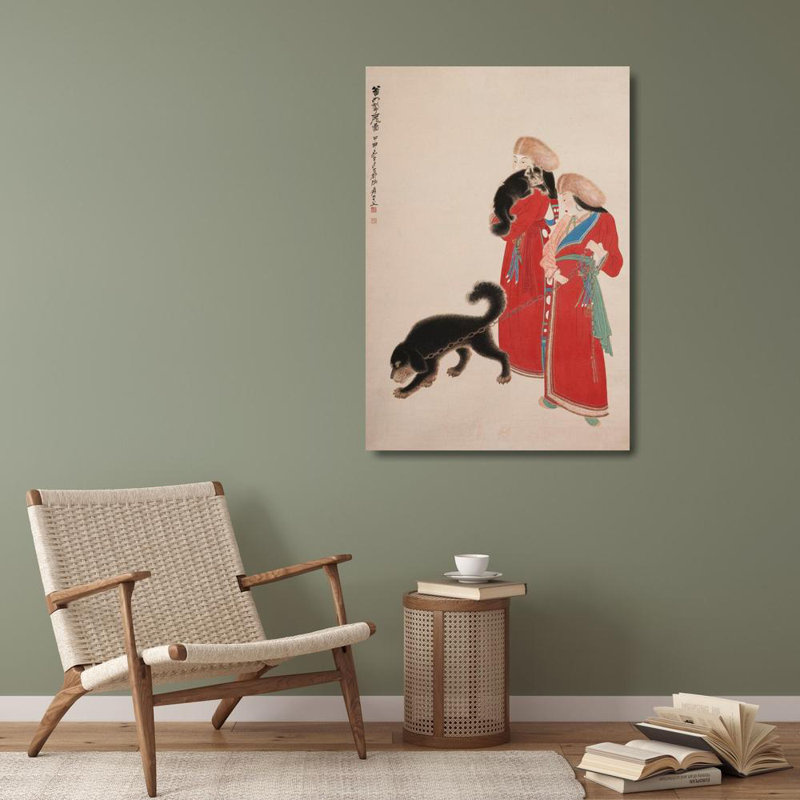"Femmes tibétaines avec des dogue" par Daqian, reproduction d'art sur toile tendue avec châssis, H 40 po x l 28 po