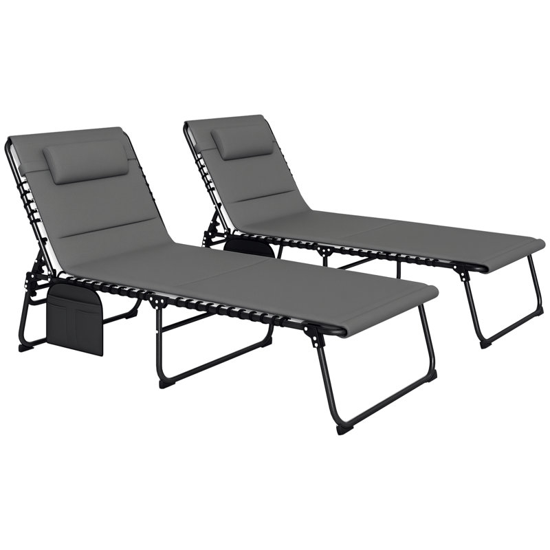 Ensemble de 2 chaises longues pliantes et inclinables gris clair