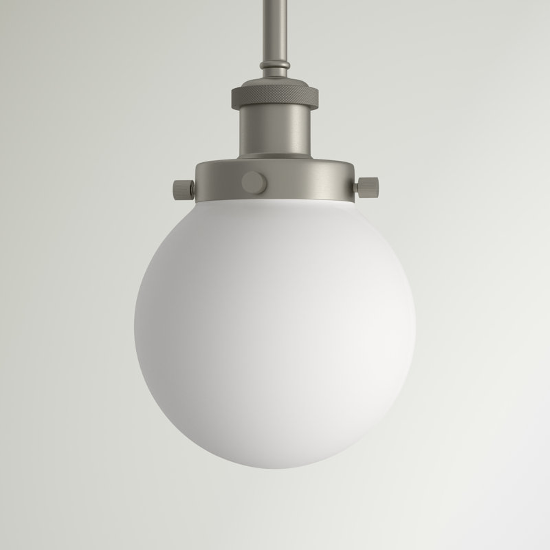 Luminaire suspendu sphère 1 lumière Chippewa, Nickel satiné brossé, DEL, Blanc mat