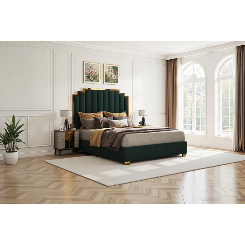 Lit plateforme tapissier très grand Duncanville, vert, Très grand, Vert