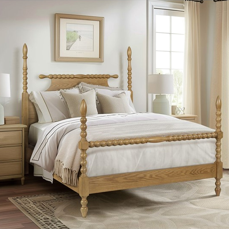 Elegant Queen Bed With Solid Wood And Frame 61"W X 81"L Mattress Area Turned Legs Style