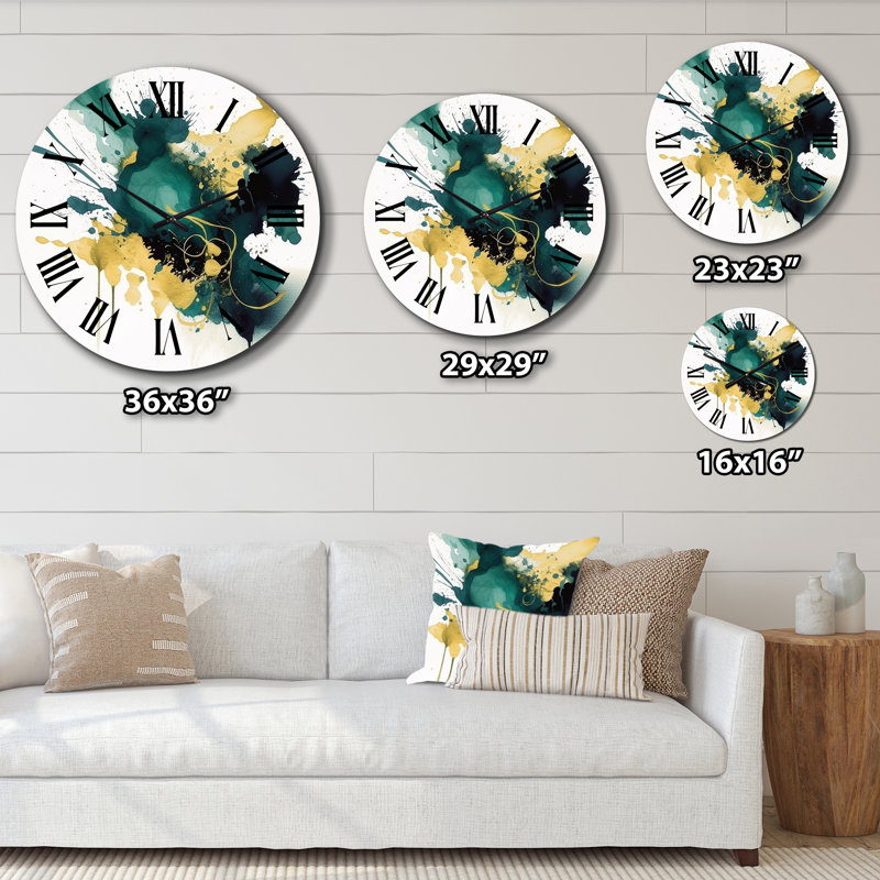 Horloge murale en métal bleu foncé, turquoise et or II, Grand