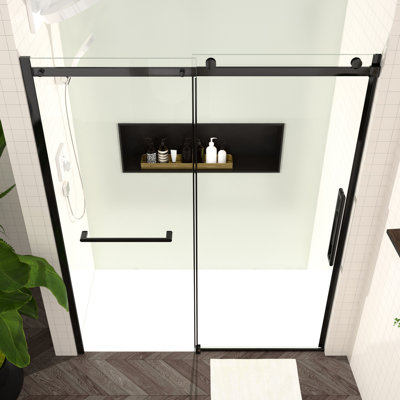 56 - 60"W X 76"H Sliding Shower Enclosure, Tempered Glass, Matte Black Fixtures, Smooth Gliding Mechanism, Low Maintenance, Bathroom Stylish Door 76"H, Hinges, Track, Easy Clean Finish, Redesign