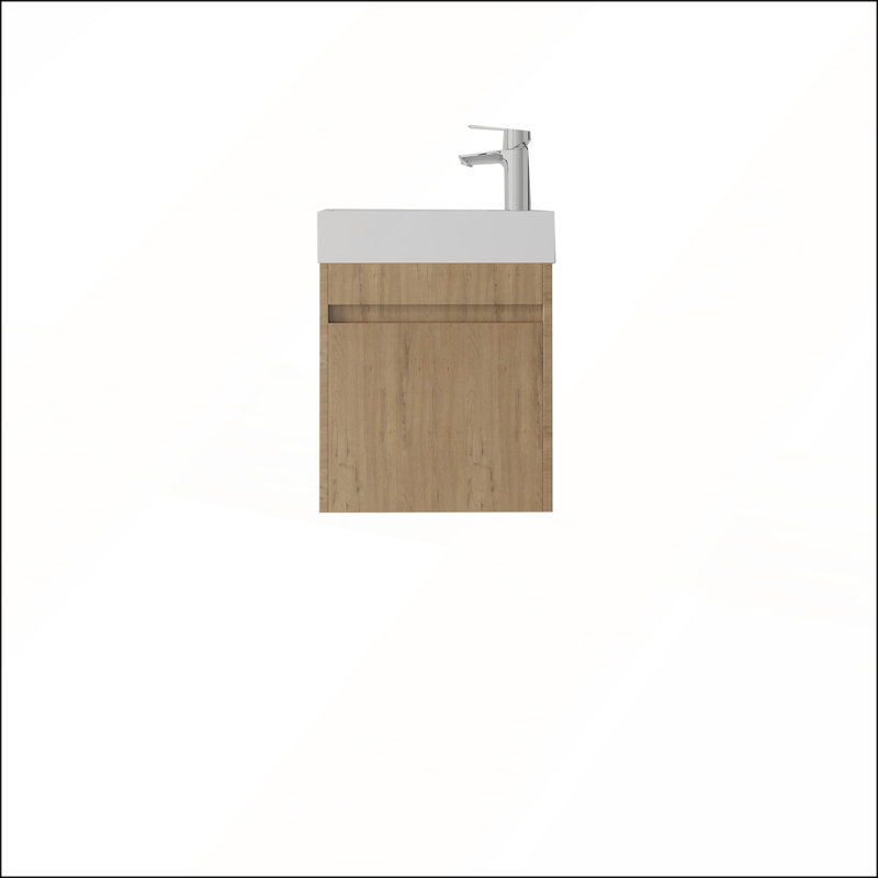Meuble-lavabo flottant de 18 pouces avec porte à fermeture en douceur, lavabo en céramique et contreplaqué durable pour espaces compacts