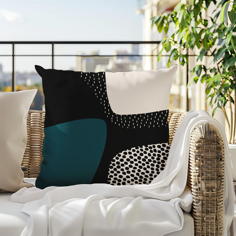 Coussin carré intérieur / extérieur pia, H 15 po x l 15 po, Émeraude / noir / blanc cassé