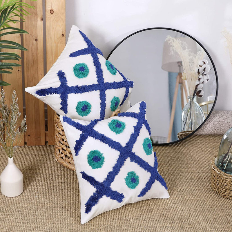 Daryanani Throw Pillow Cover, Dark Blue/Turquoise