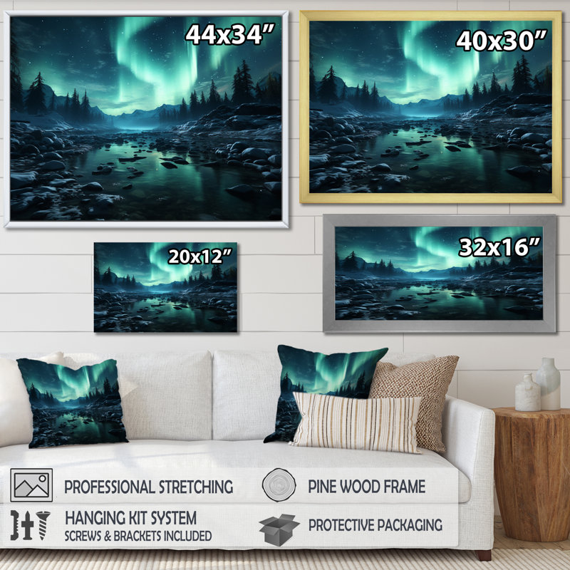 Aurore boréale «Natures Light», reproduction sur toile, H 24 po x l 32 po x P 1 po, Cadre flottant noir