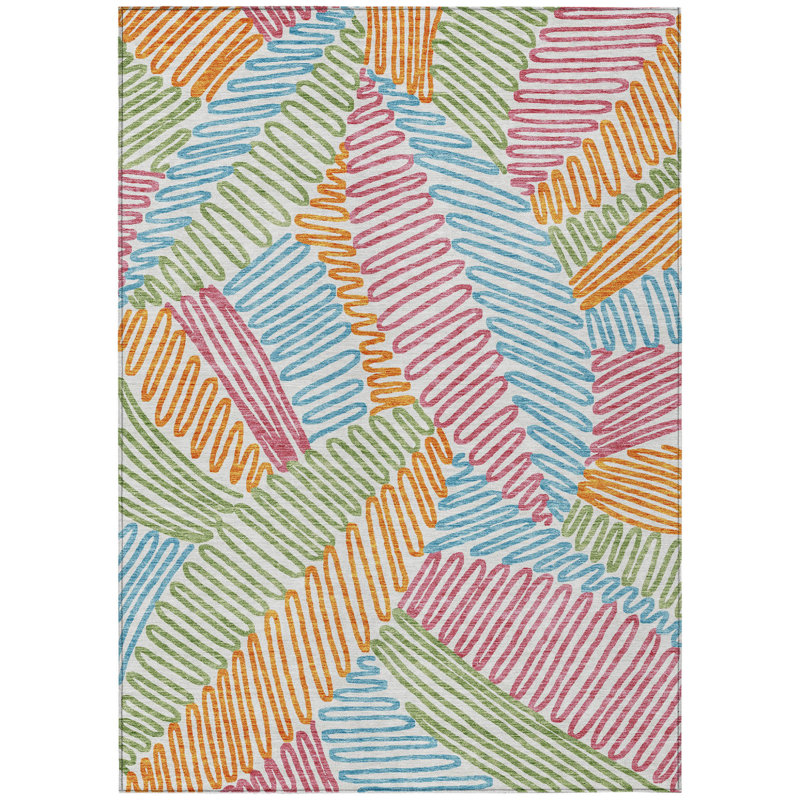Tapis extérieur lavable floral bleu, vert et rose 9 pi x 12 pi