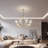 Modern 8-Light Chandelier With Adjustable Height, Brushed Nickel Finish, And Glass Shade For Dining Room, Kitchen, Or Living Room Ceiling Lighting