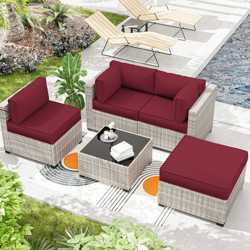 Outdoor 4" Thick Replacement Cushion Set Seat/Back Cushion (Set Of 3 Seats , 3 Backs , 2 Short Backs , 1 Footrest), Burgundy
