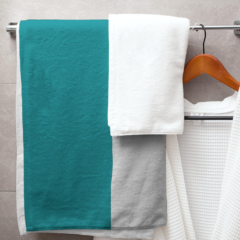 Bath Towel, Aqua/Off White/Orange
