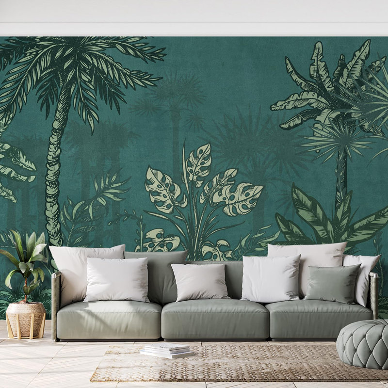 Forêt tropicale de minuit avec un riche feuillage vert, L 108 po x l 168 po