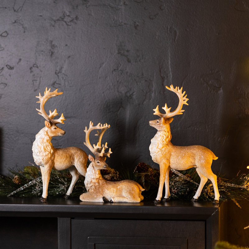 Glittered Holiday Deer Figurine (Set of 3)